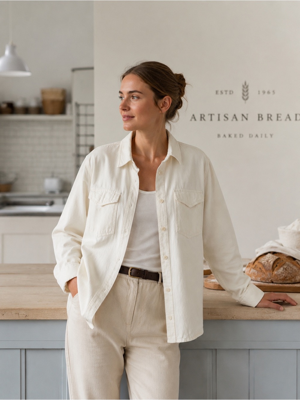 Zara Cream Button-Front Shirt Jacket